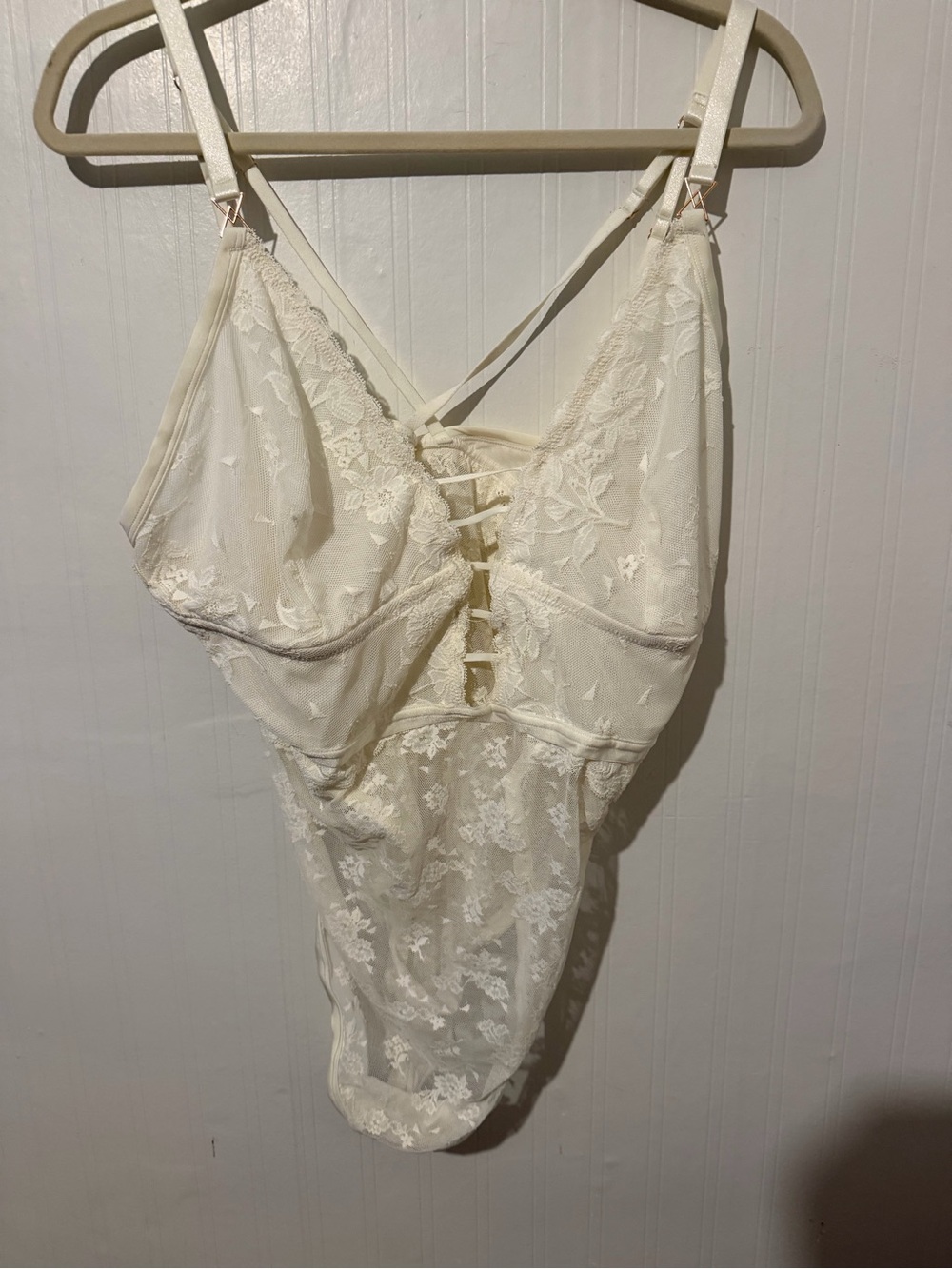 Aerie Lace Floral Sheer Bodysuit - Cream XXL